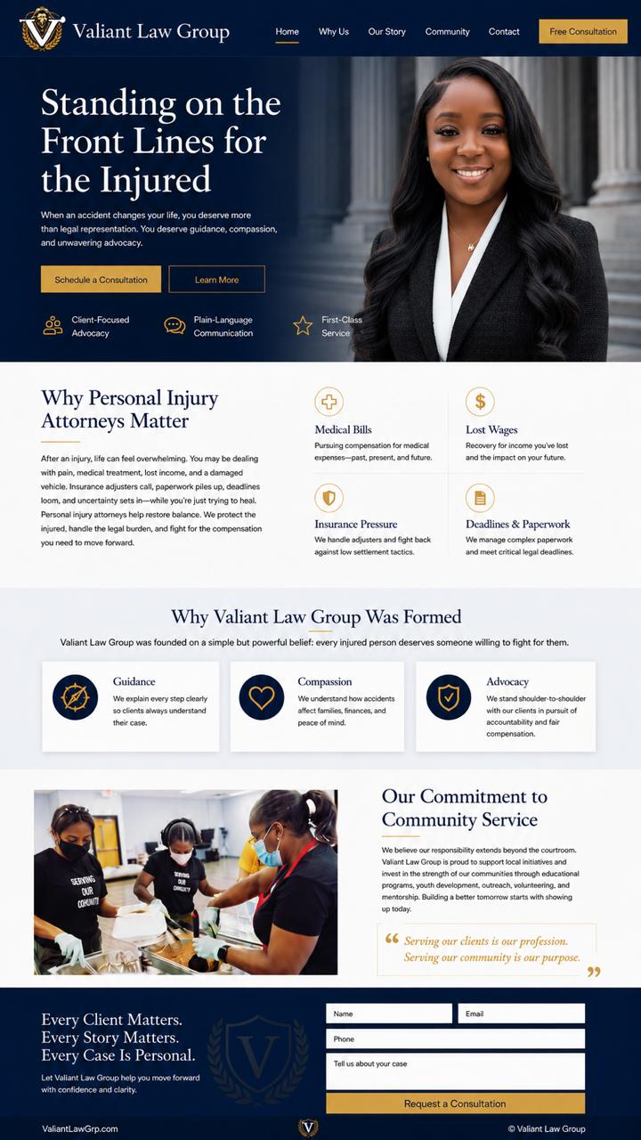 Valiant Law Group website homepage screenshot